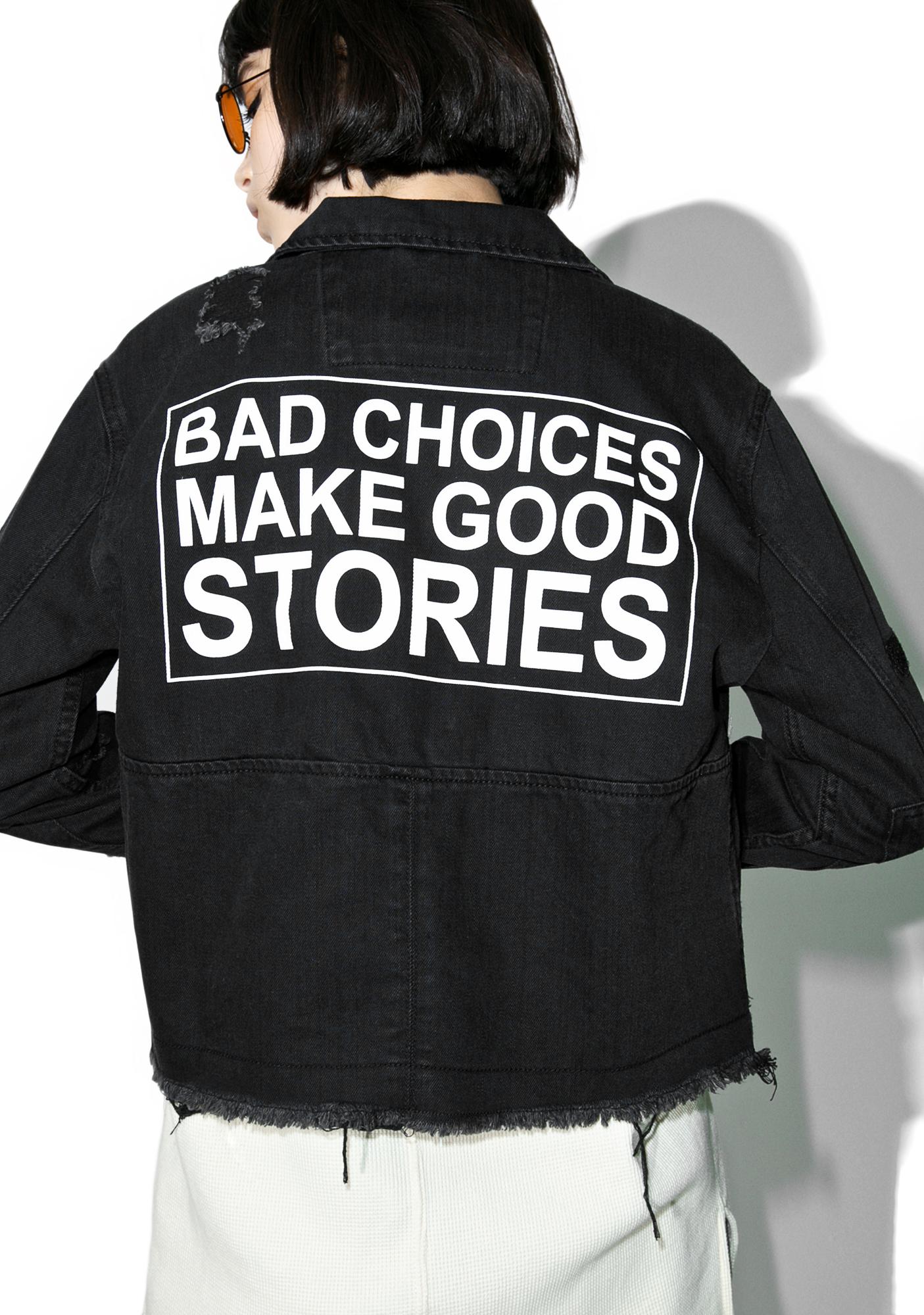 Bad Choices Denim Jacket Military Inspired Jacket Jackets Cropped Denim Jacket