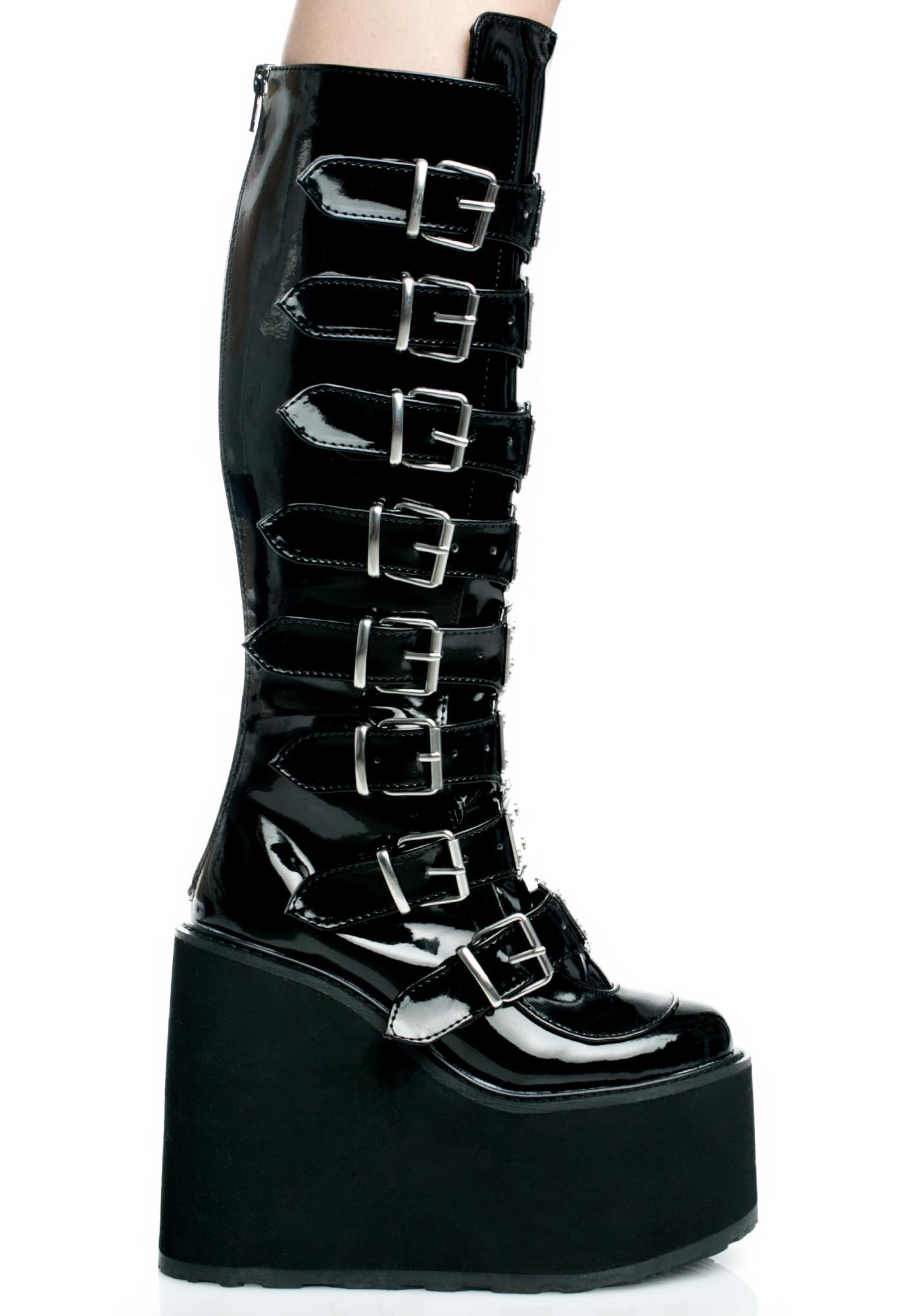 Demonia Patent Trinity Boots | Dolls Kill